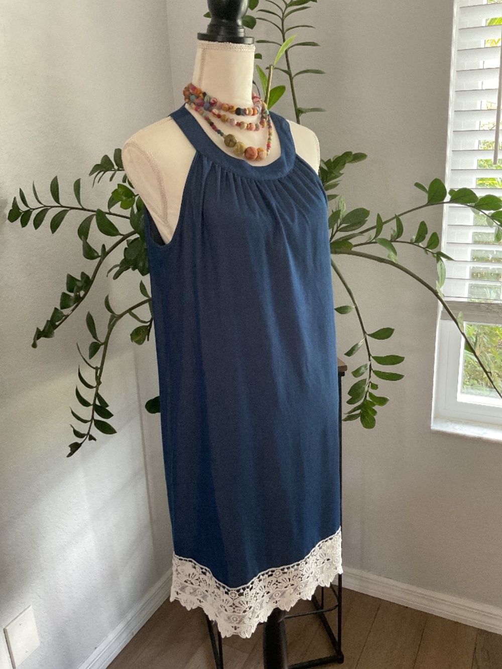 Denim and Lace Halter Dress